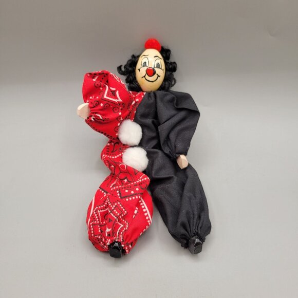 Clothes Pin Doll Happy Circus Clown Handmade Jointed Doll - Picture 1 of 4